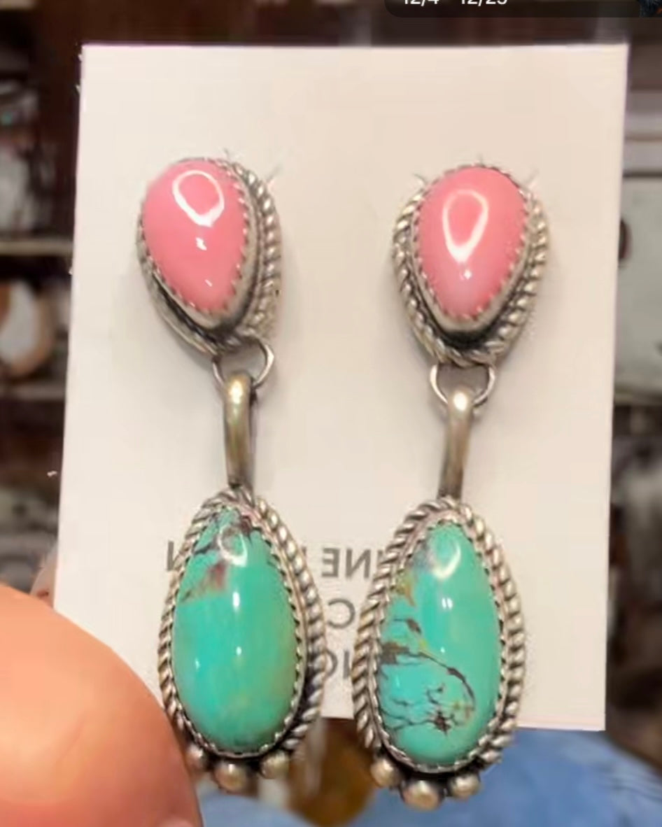 Pink Conch Kingman Dangle Earrings *Native Made