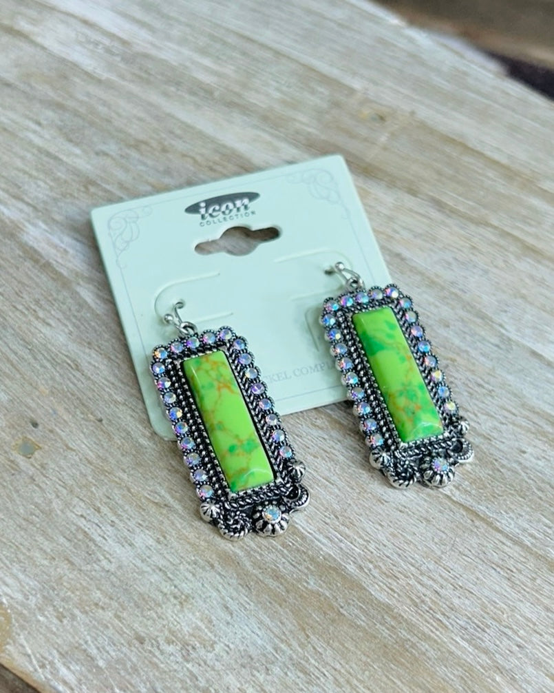 Green Stone Dangle Earrings