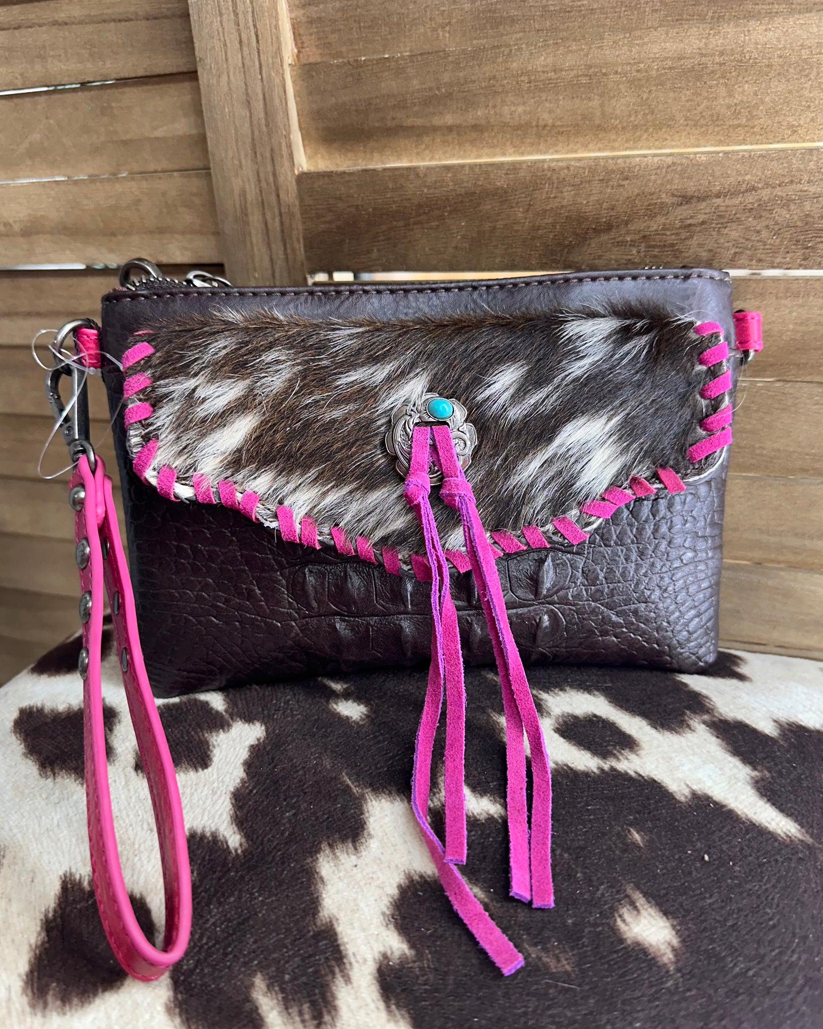 Magenta MW Turquoise Cowhide Crossbody