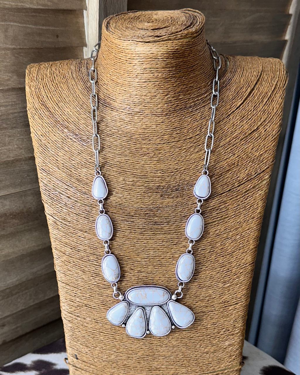 White Stone Paperclip Chain Necklace