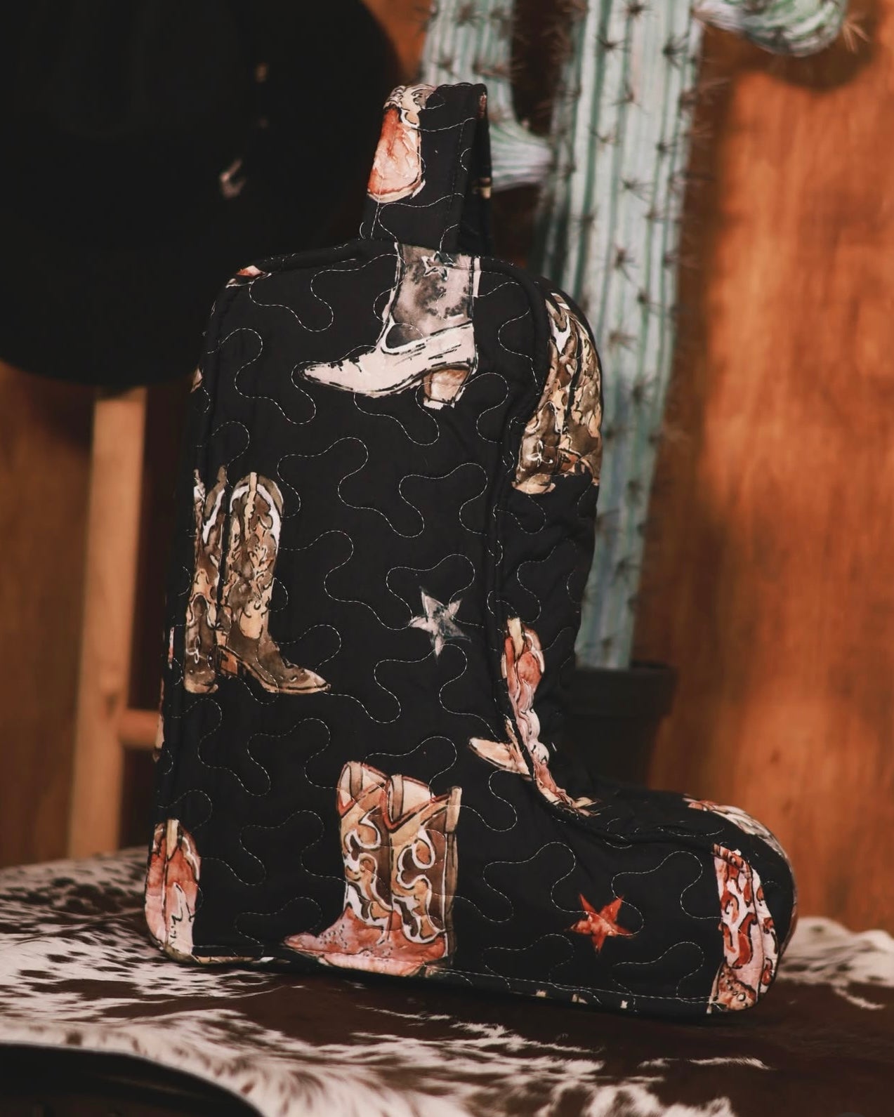 Black Boot Quilted Boot Bag
