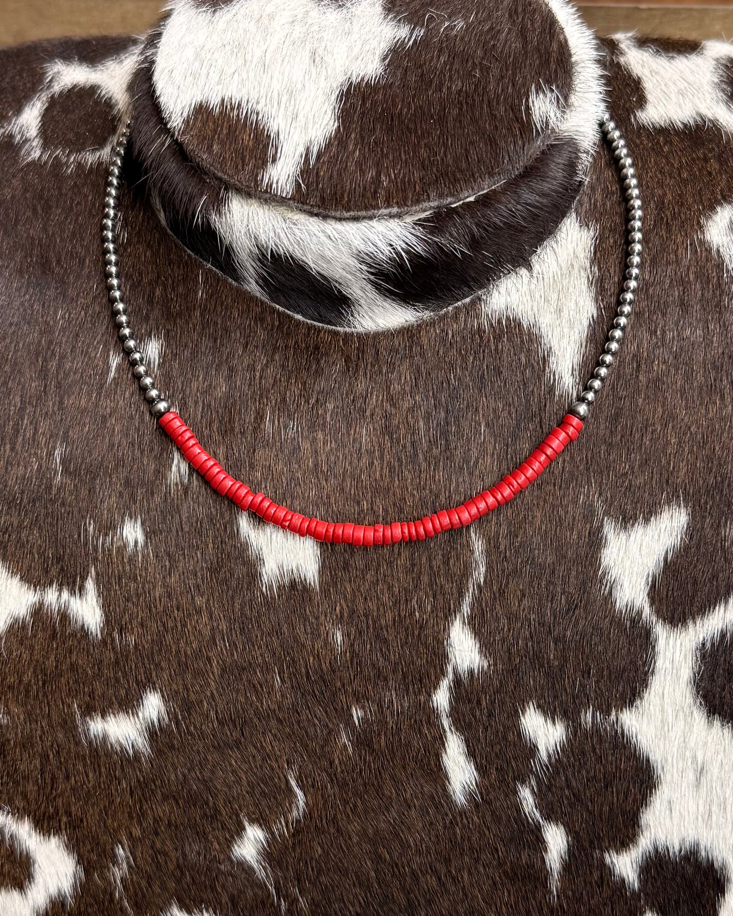 Red Heishi Sterling Pearl Stacker