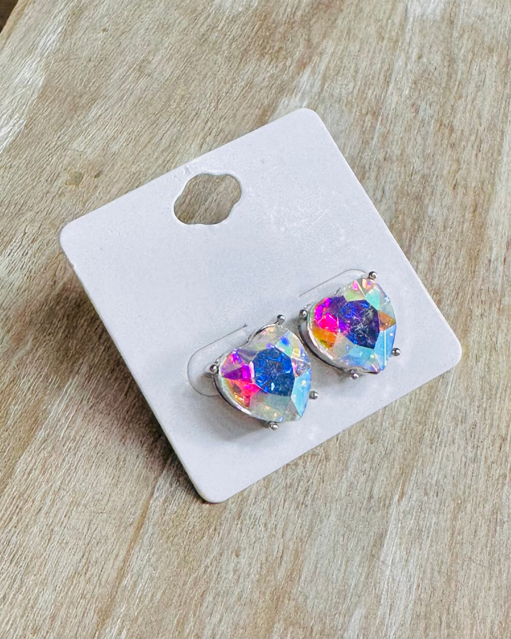 Irridecent Heart Crystal Stud Earrings