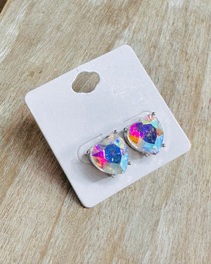 Irridecent Heart Crystal Stud Earrings