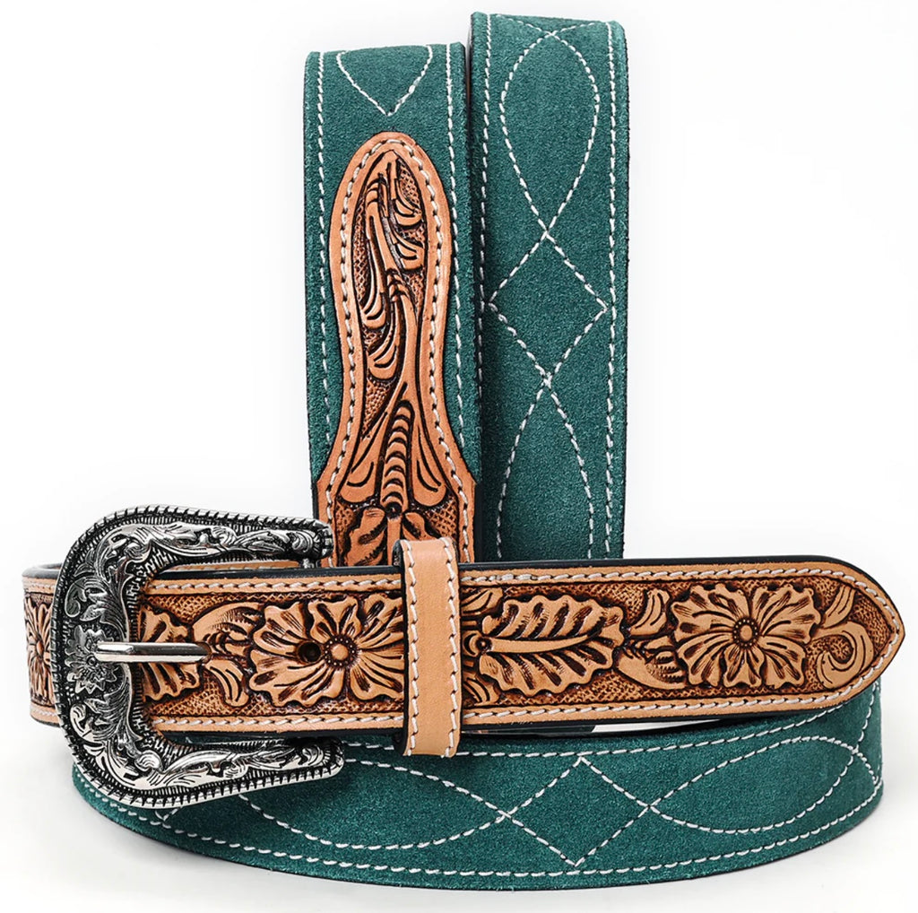 Teal Suede Bootstich Belt AD