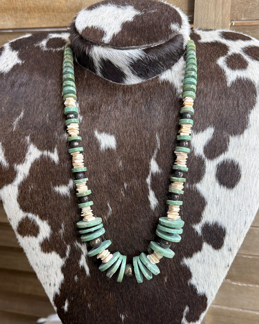 24” Chimney Butte Turquoise & Shell Disc Necklace *Native