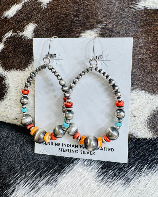 Multi Stone Pearl Hoops