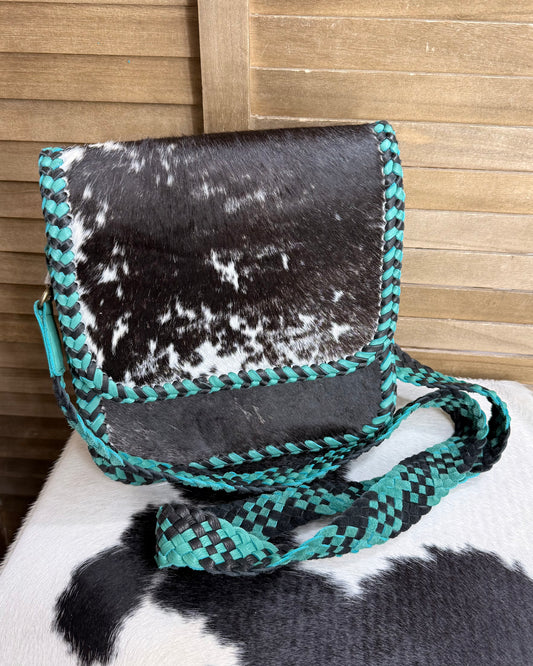 Cowhide Braided Strap Crossbody