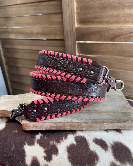 40” Tooled Pink Bag Strap 1.5”