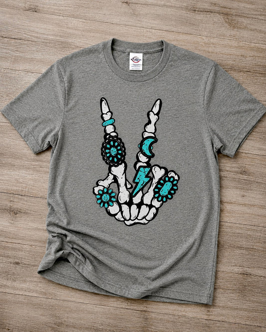 Turquoise Skeleton Hand Tee