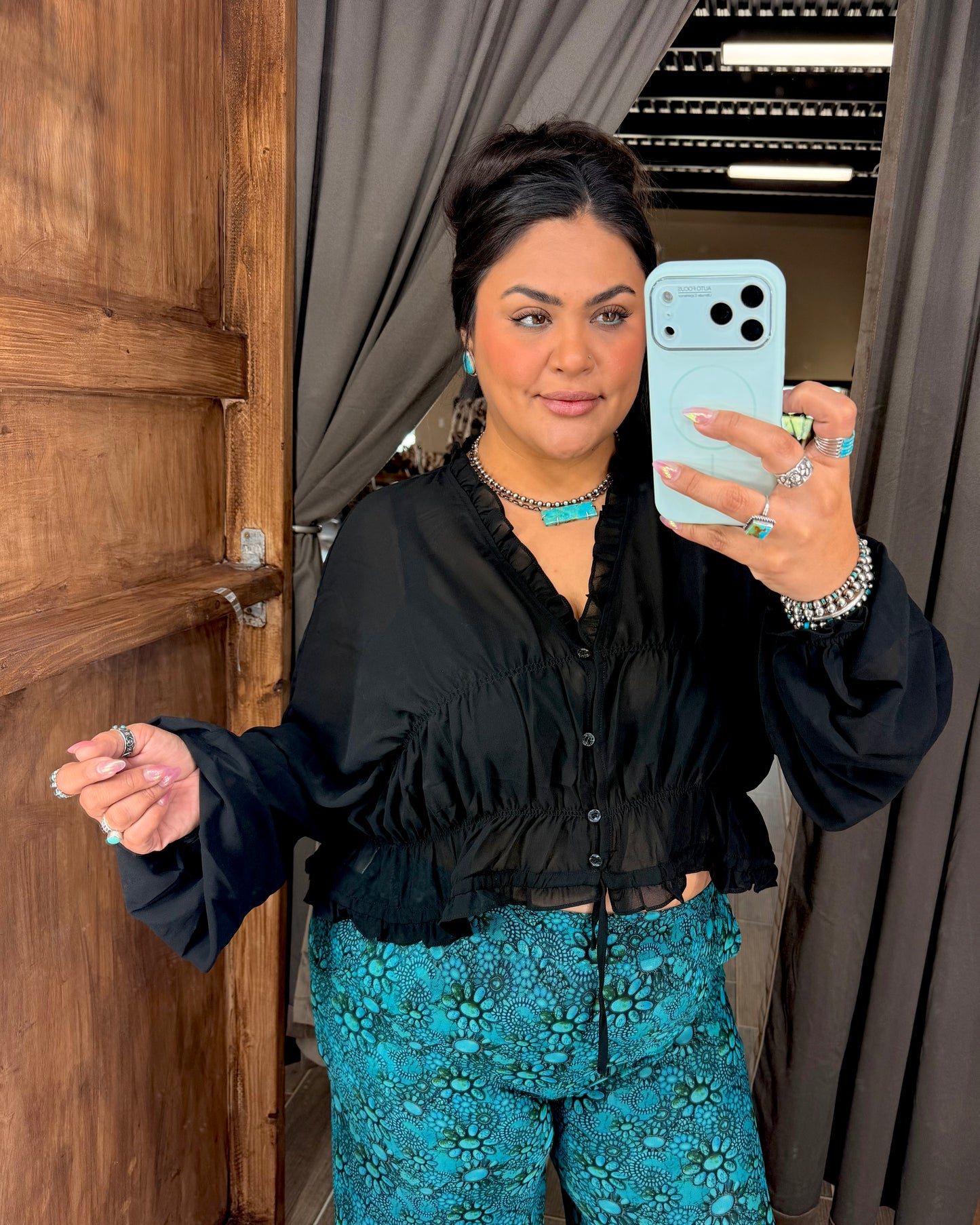 Black Sheer Ruffle Blouse