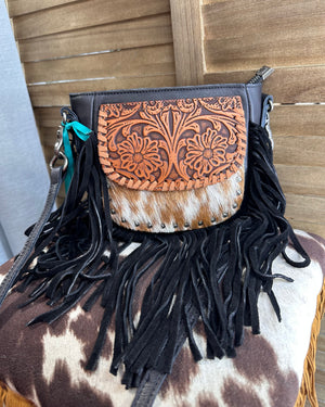 Black & Brown Tooled Bag