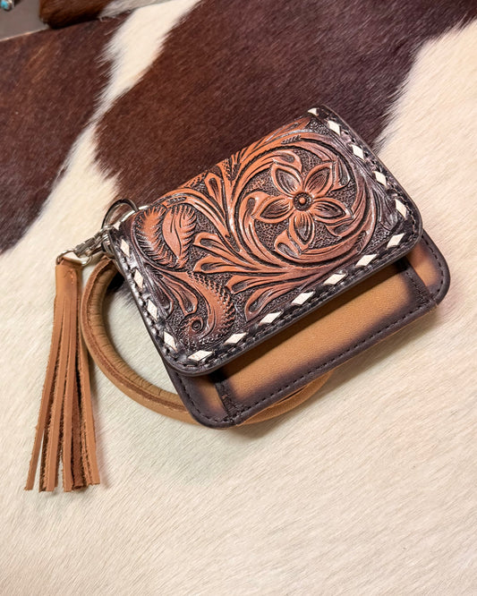 Leather Tooled Wristlet *Light Brown