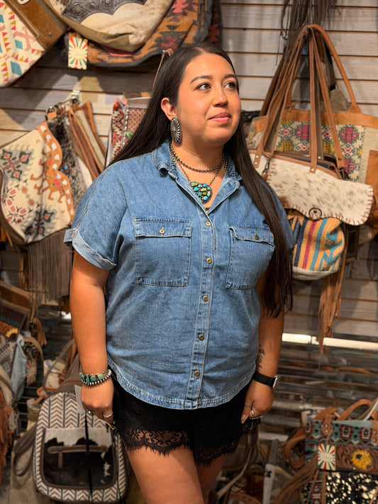 Oversized medium Wash Denim Shirt