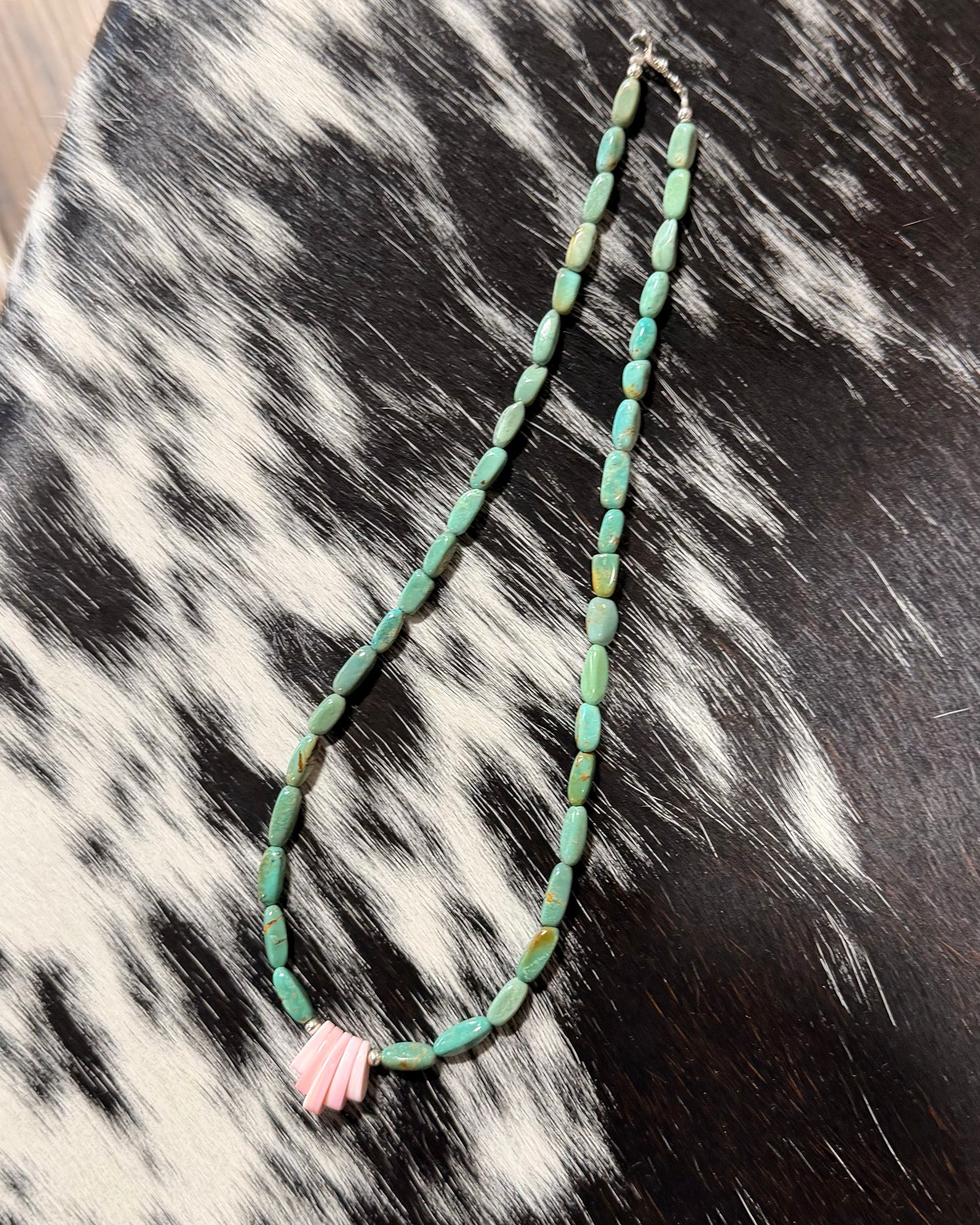 17” Pink Conch & Green Turquoise Stacker *Native Strung