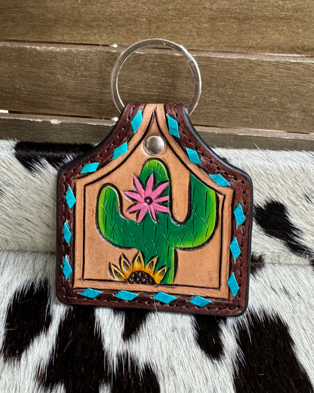 Cactus Leather Keychain