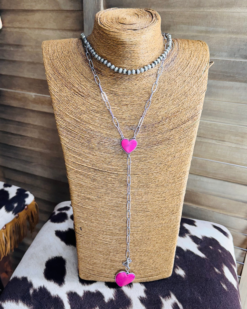 Lariat Heart Turquoise Necklace *Pink