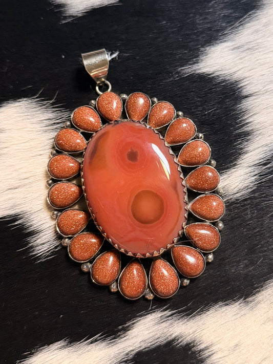 Agate Goldstone German Silver Pendant