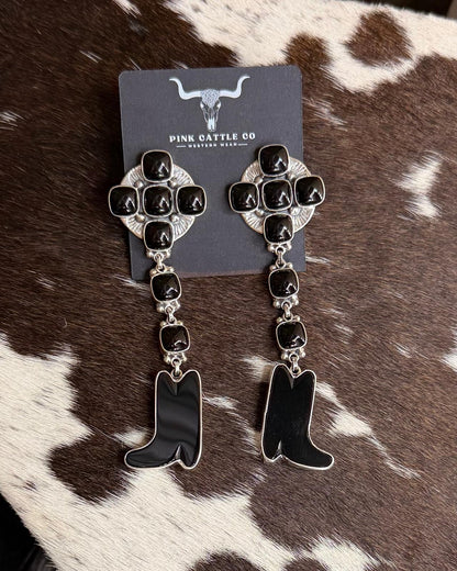Federico Jimenez Black Onyx Boot Dangle Earrings *Native