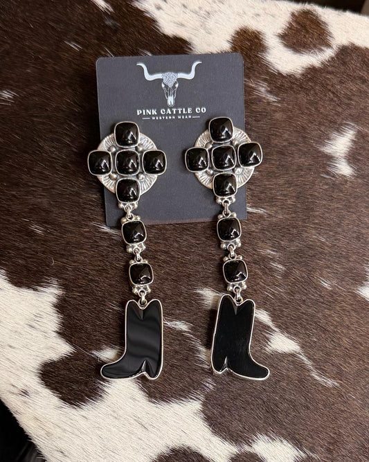 Federico Jimenez Black Onyx Boot Dangle Earrings *Native