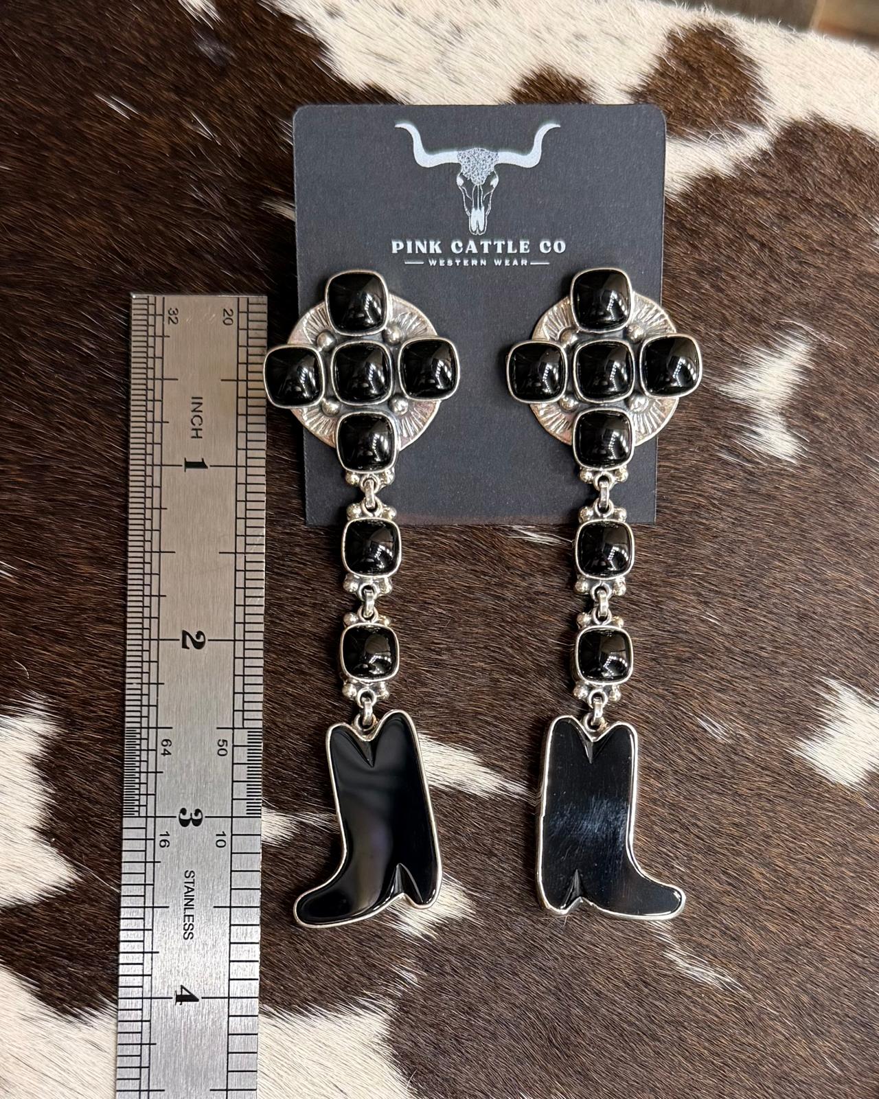 Federico Jimenez Black Onyx Boot Dangle Earrings *Native