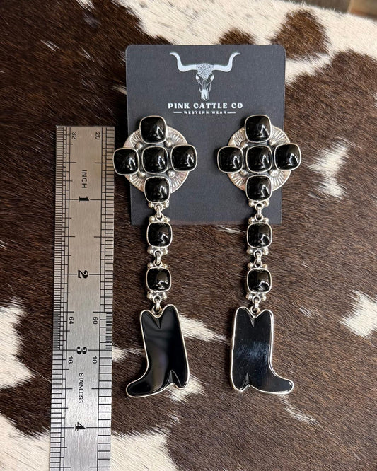 Federico Jimenez Black Onyx Boot Dangle Earrings *Native
