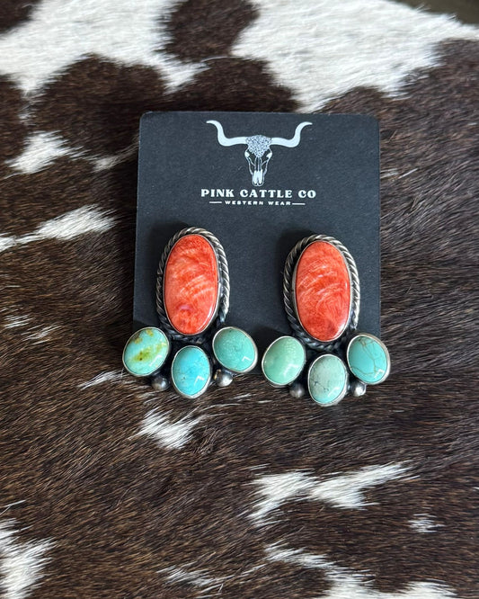 Spiny & Turquoise Cluster Studs *Native