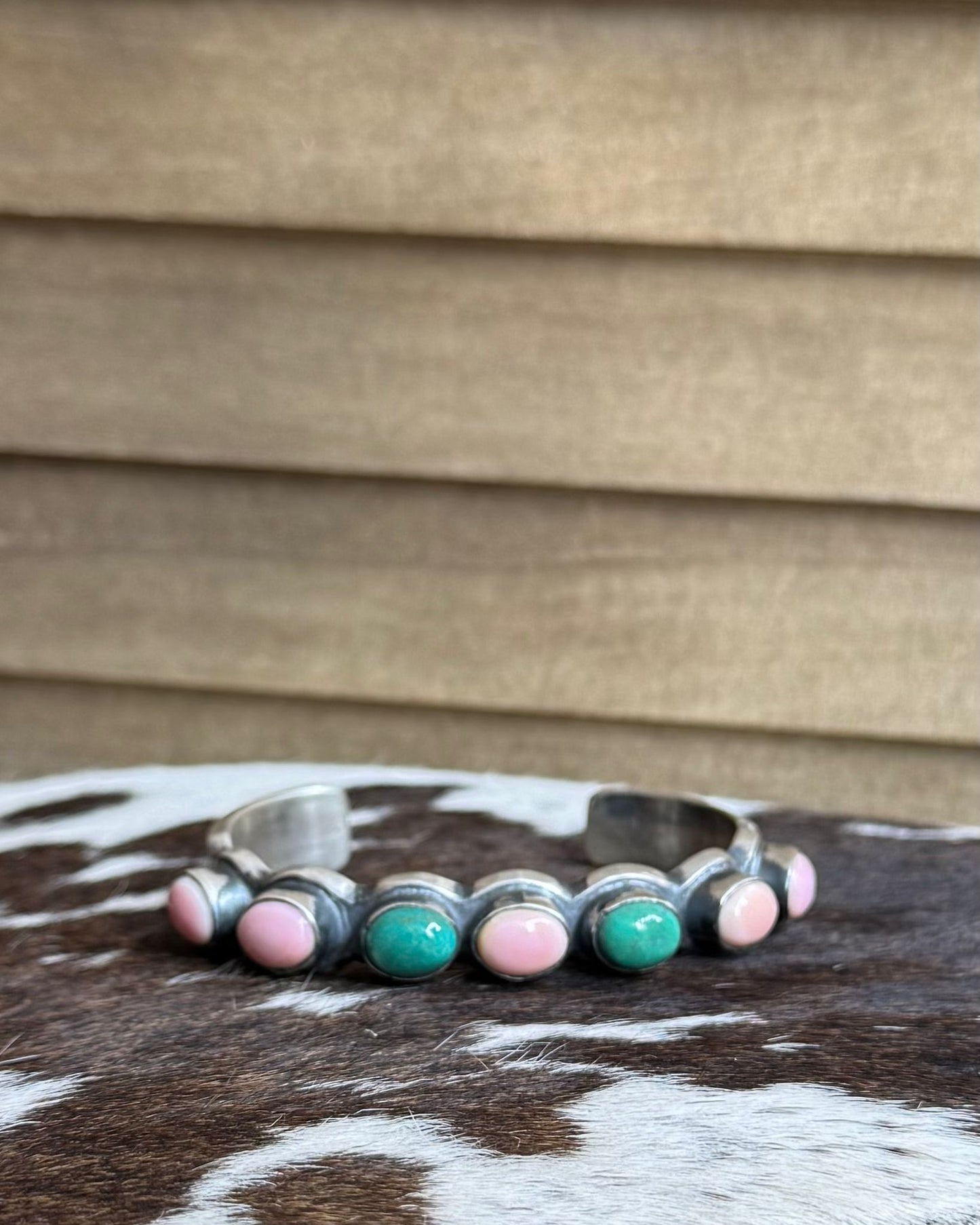 Pink conch & Green Turquoise Cuff *Native