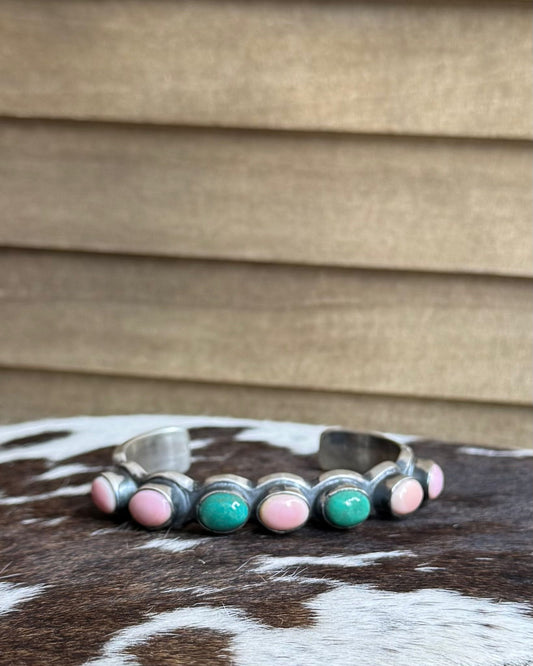 Pink conch & Green Turquoise Cuff *Native