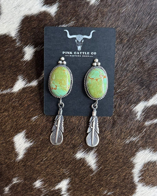 Green Turquoise Feather Earrings *Native
