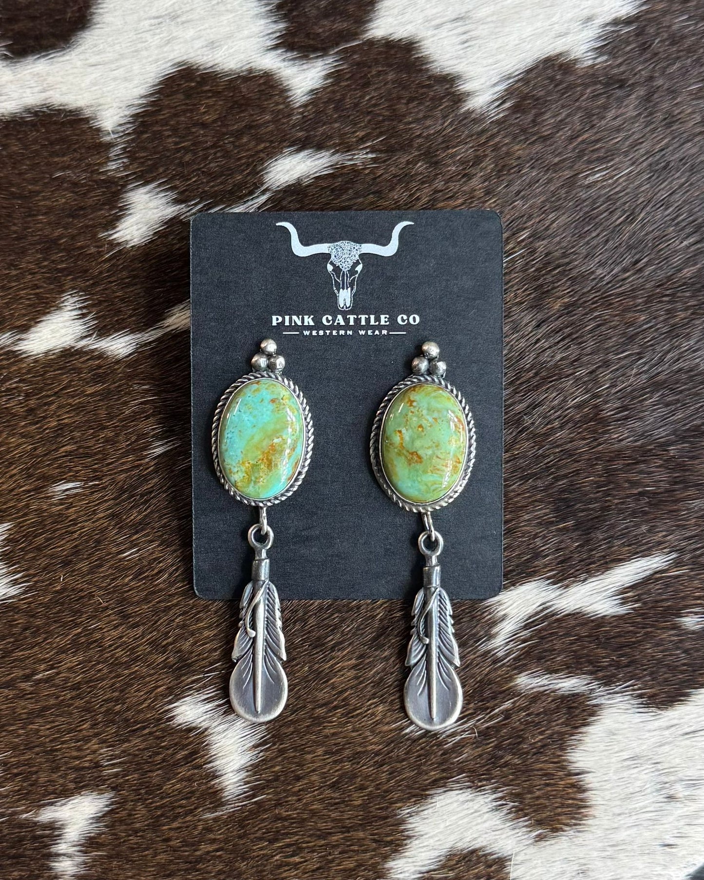 Green Turquoise Feather Earrings *Native