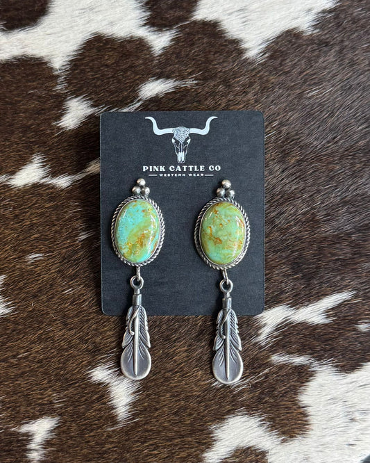 Green Turquoise Feather Earrings *Native