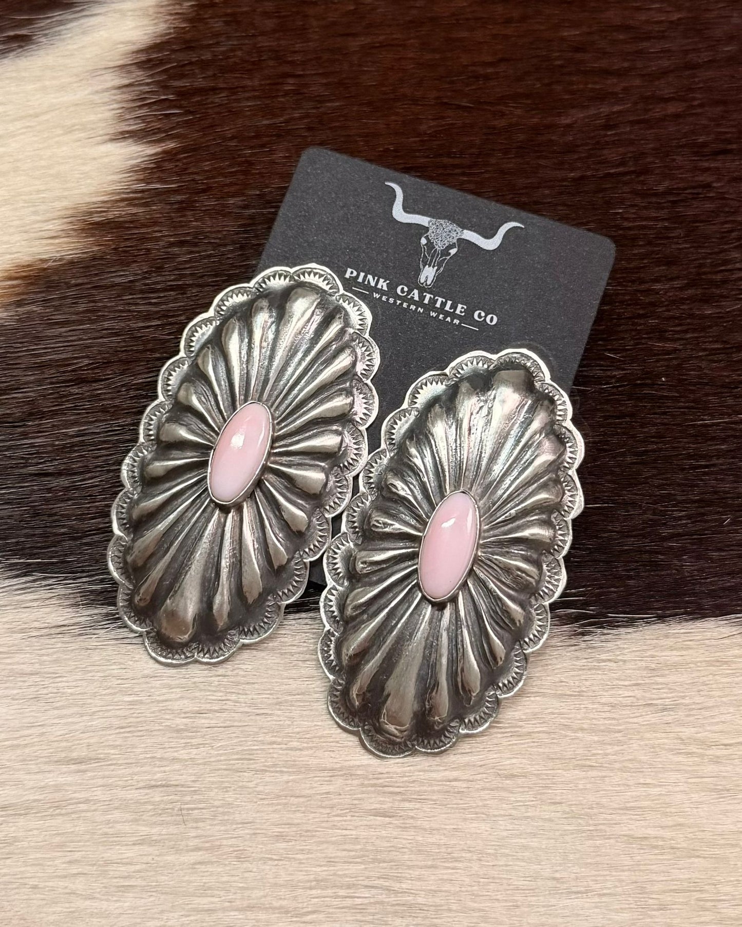 2.5” Rita Lee Pink Conch Concho Earrings
