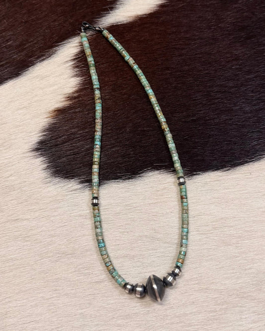 17” Green Heishi Pearl Necklace *Native