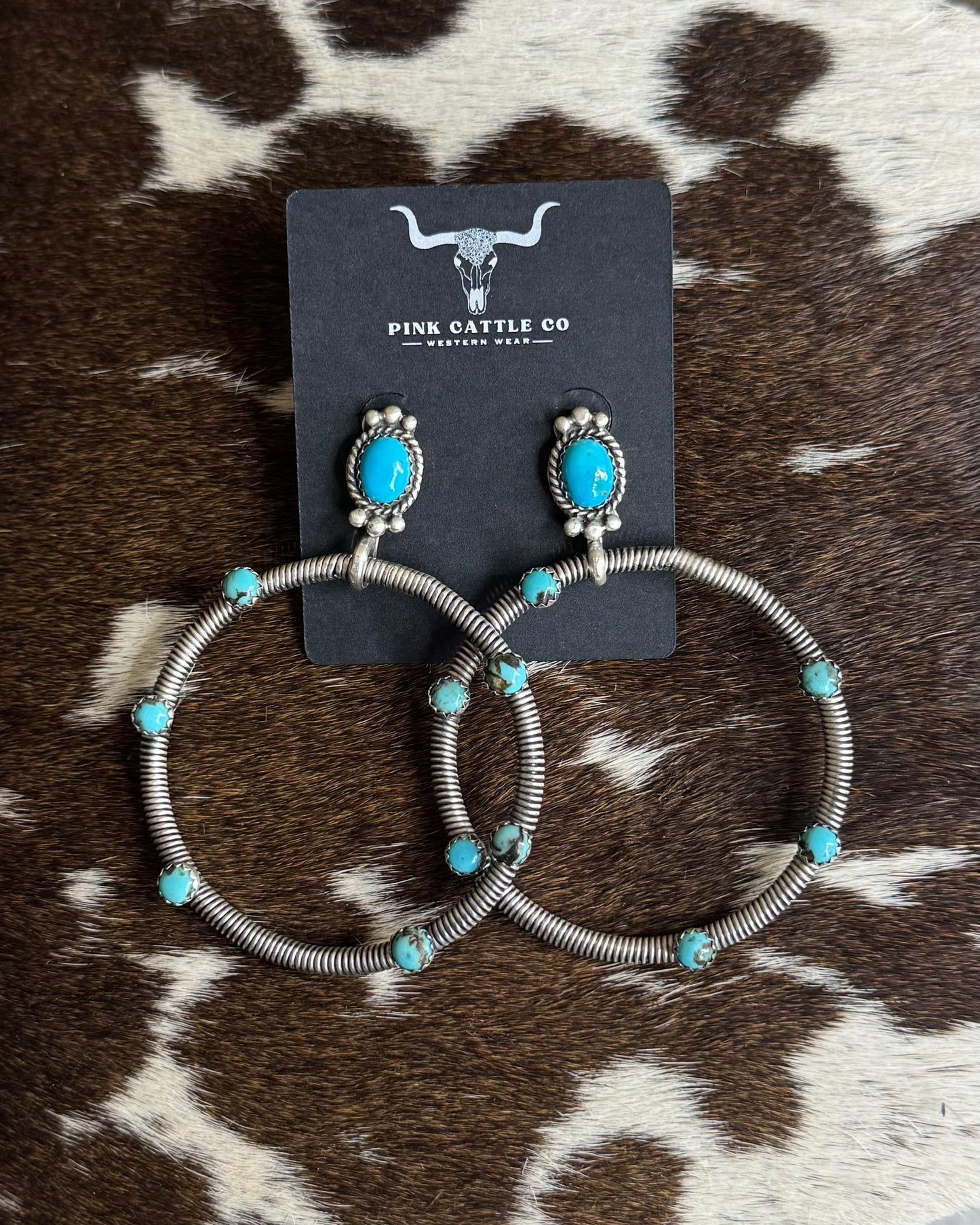 Turquoise 7 Stone Stud Hoops * Native