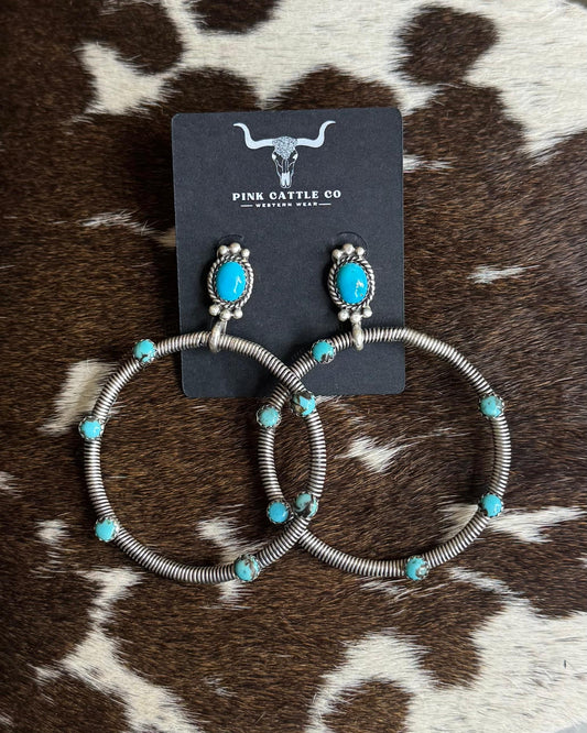 Turquoise 7 Stone Stud Hoops * Native