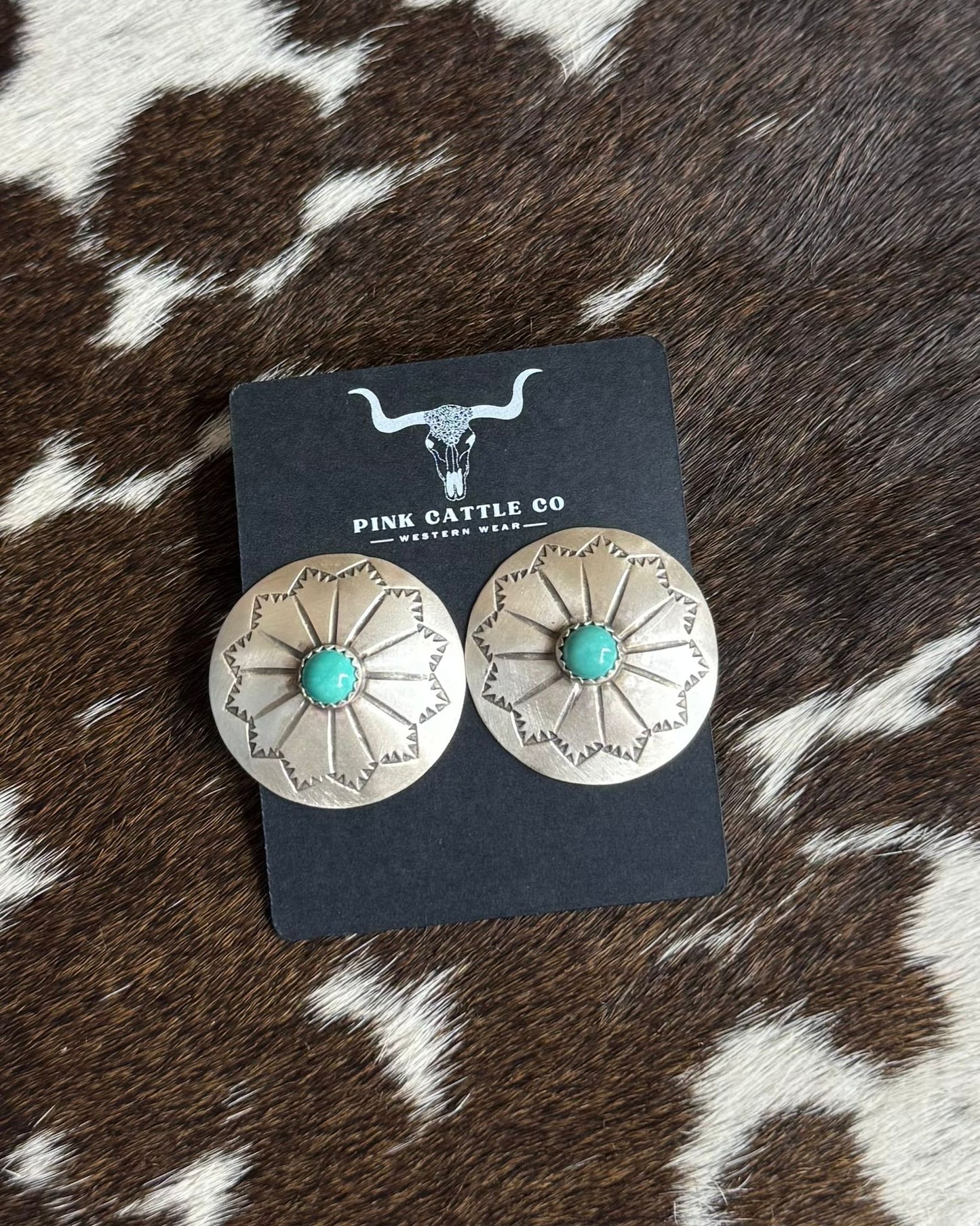 Round Turquoise Concho Earrings *Native