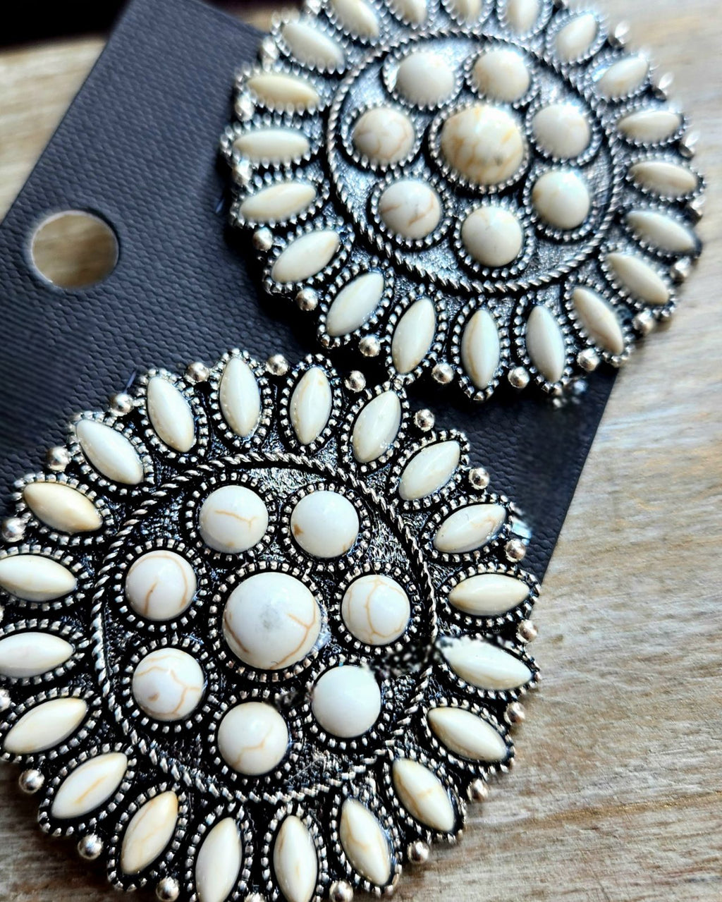 Large White Concho Stud Earrings