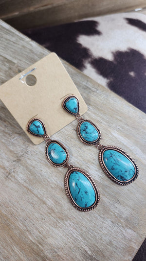 Turquoise 3-Stone Dangle  Earrings