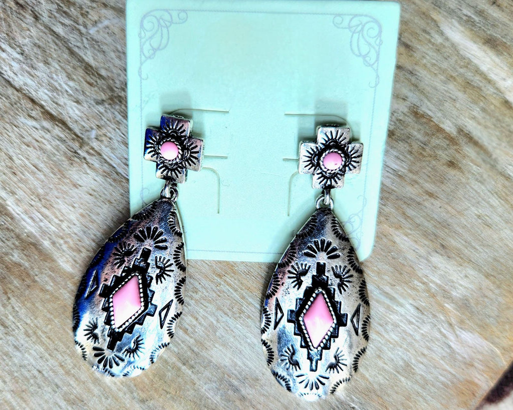 Pink Stone Dangle Earrings