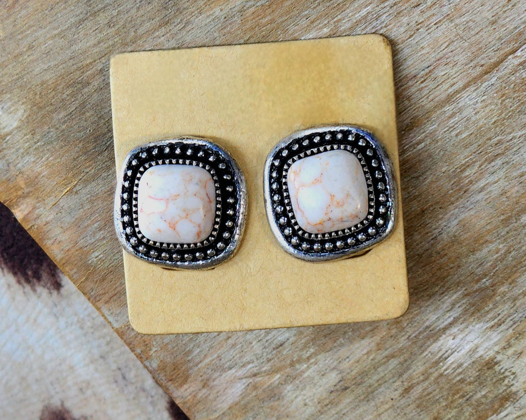 Square white Stud Earrings