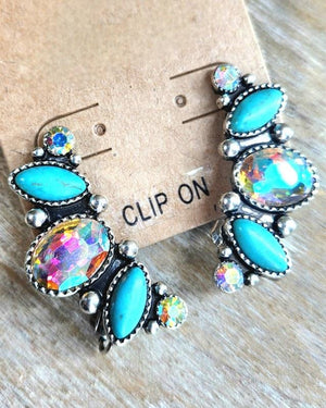 Turquoise with Rhinestone clip-on earrings