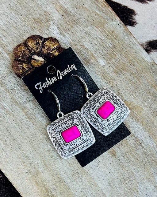 Pink Square Dance Earrings