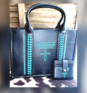 Montana West Tote *Black & Turquoise