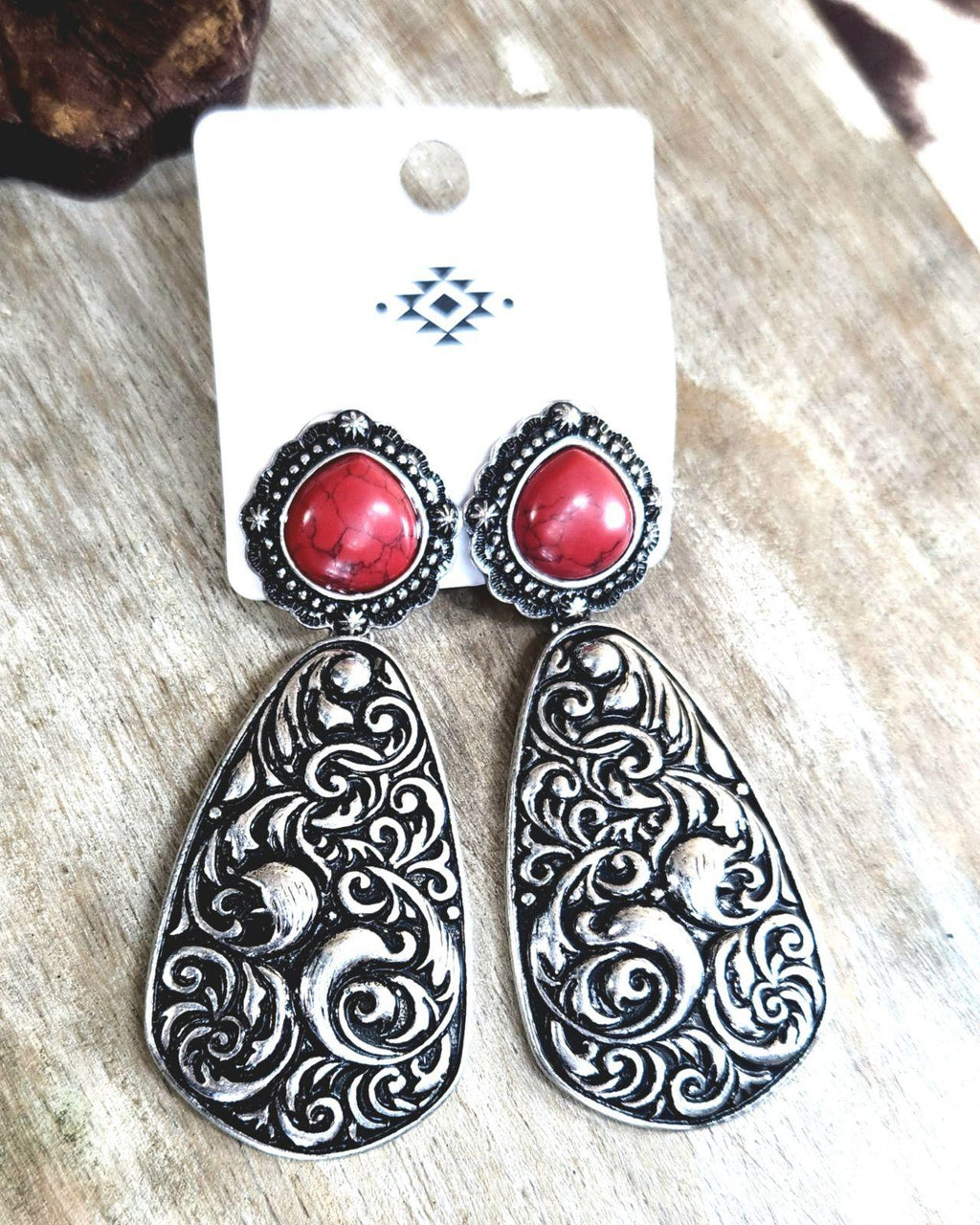 Red Stone Dangle Earrings