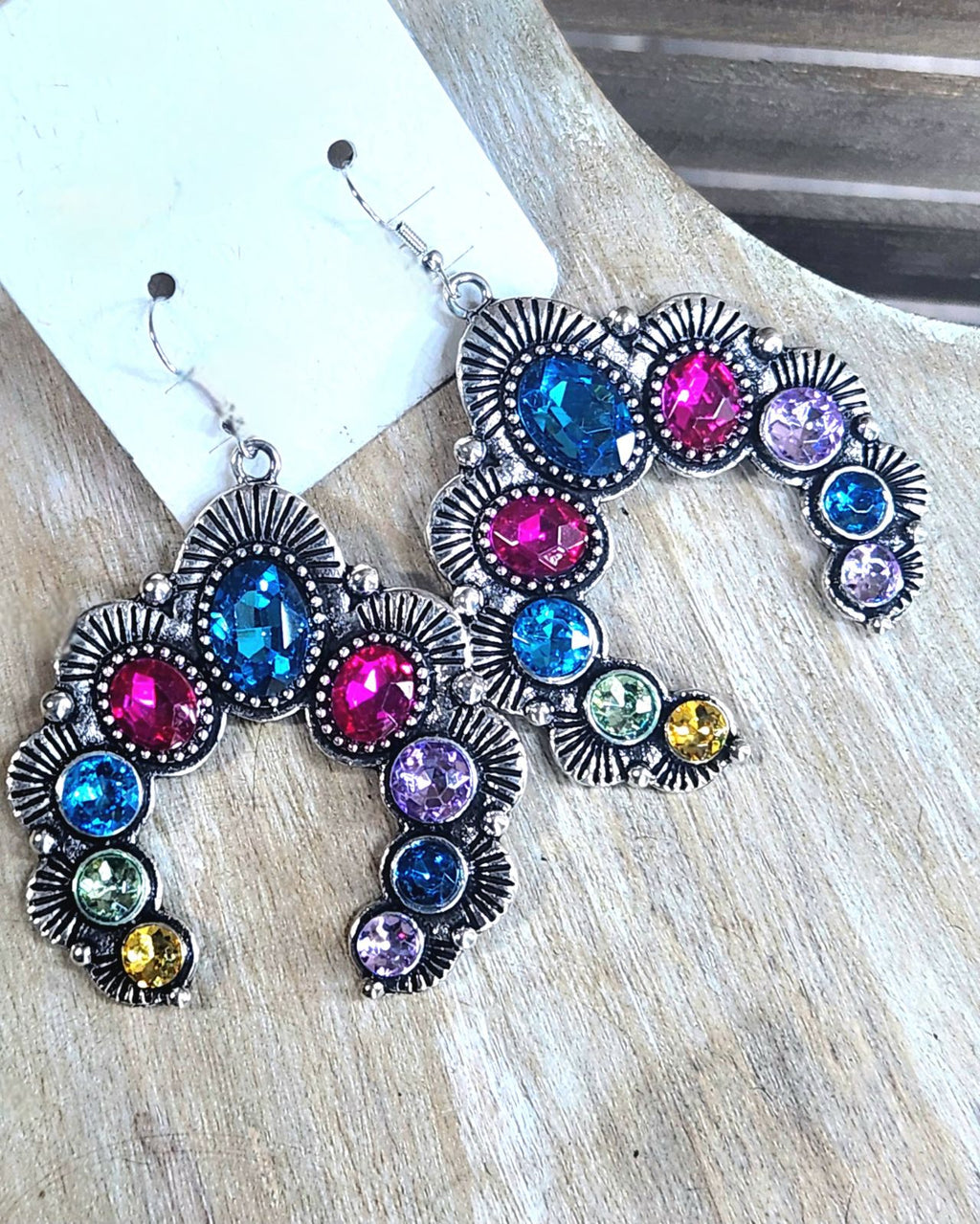 Multi-Color Rhinestone Dangle Earrings