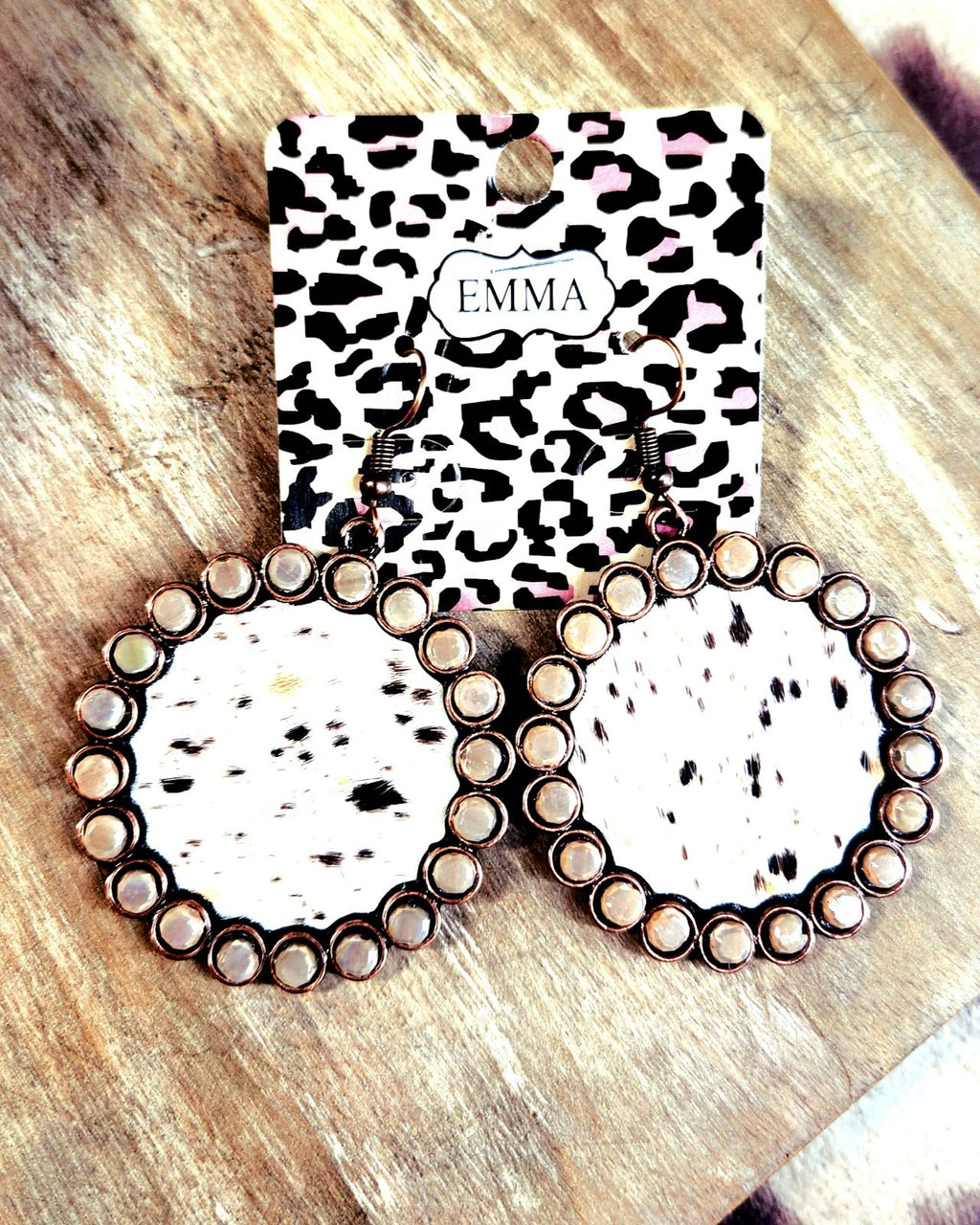 Circle  cowhide copper dangle earrings