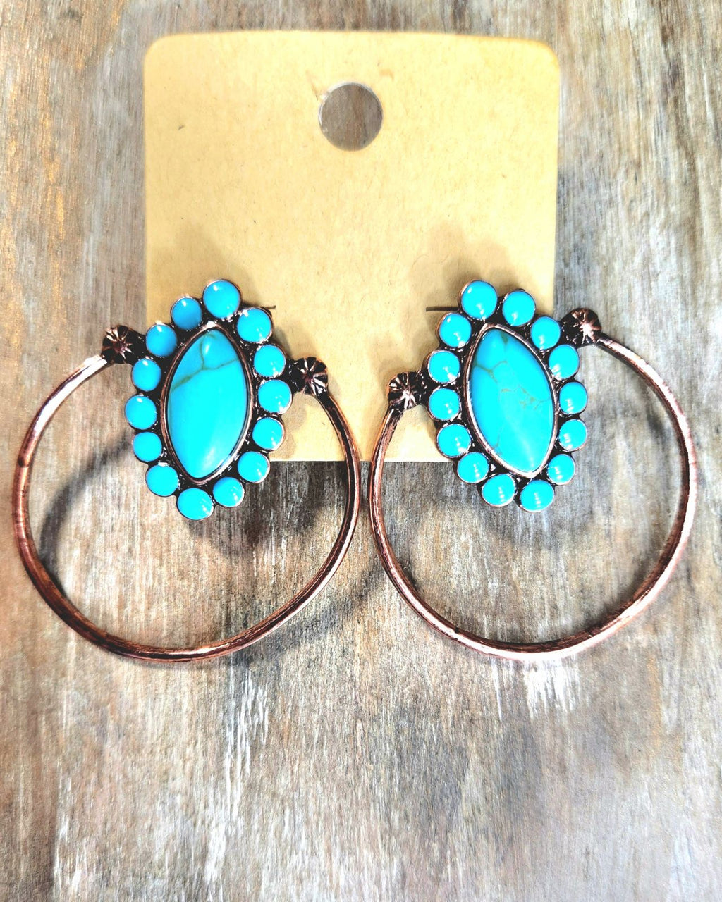 Copper hoop with turquoise flower stone