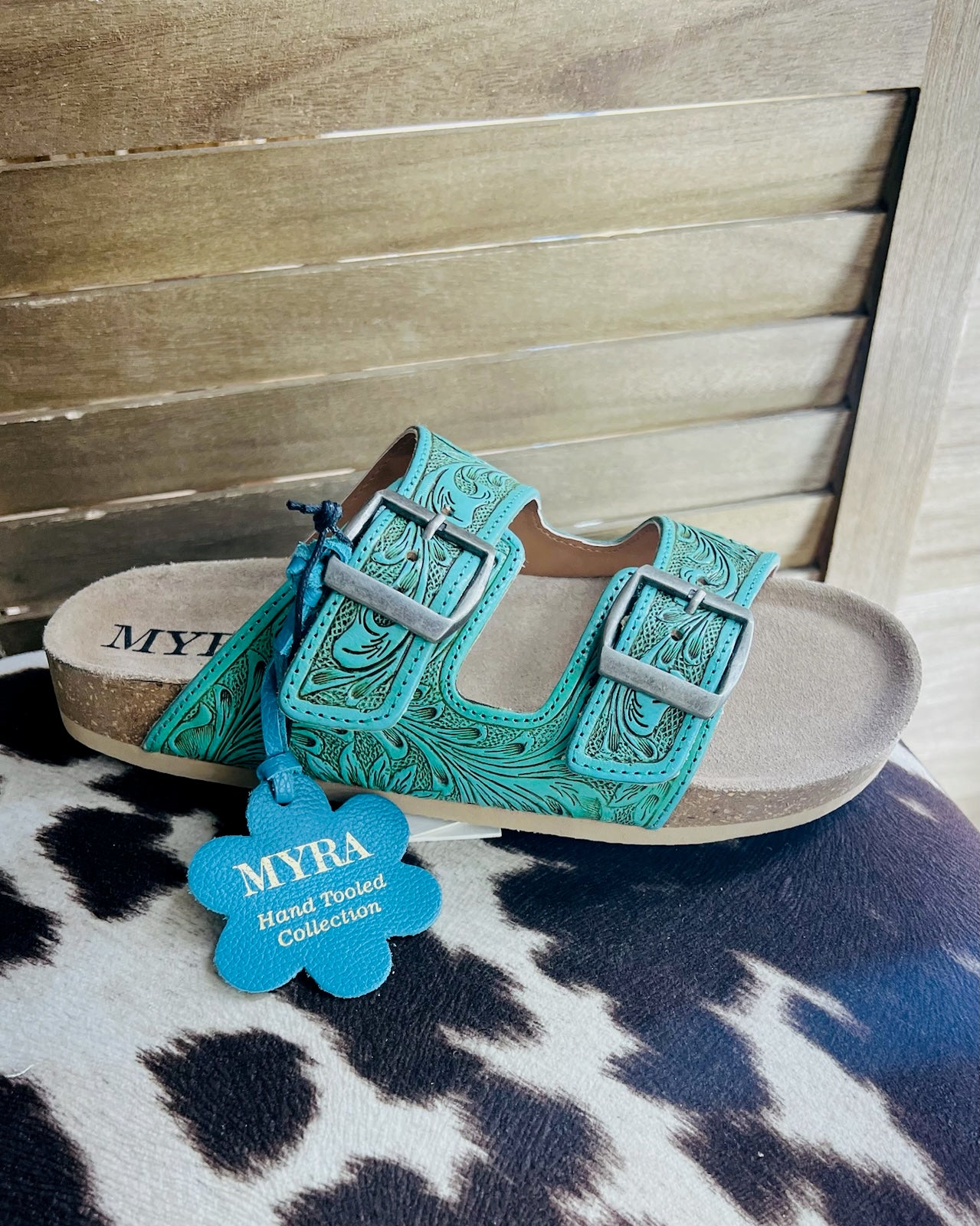 Myra Turquesa Handtooled Sandals