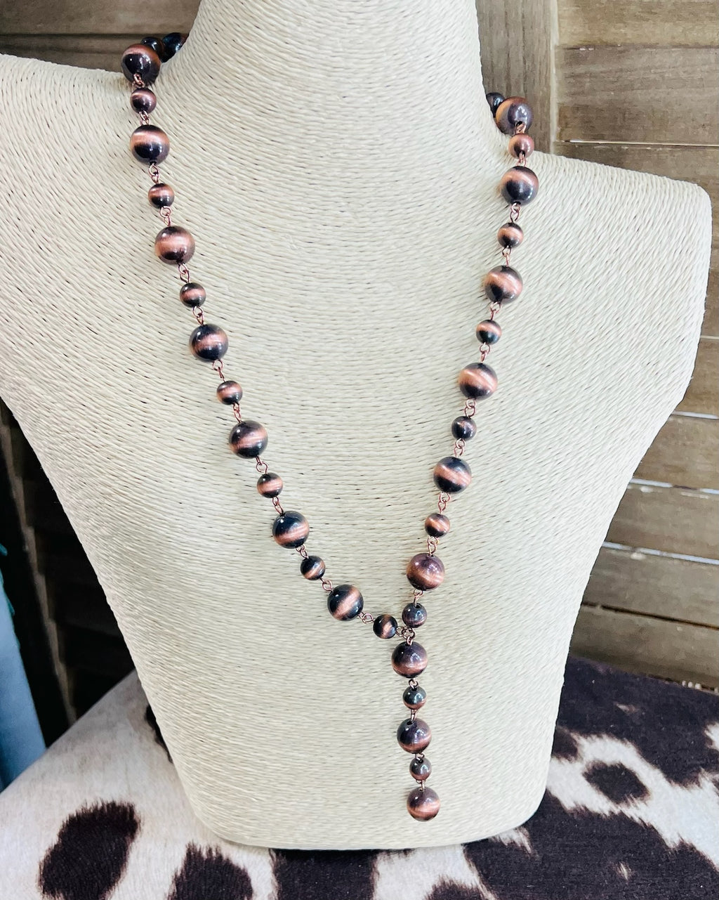Lariat Copper Pearl Necklace